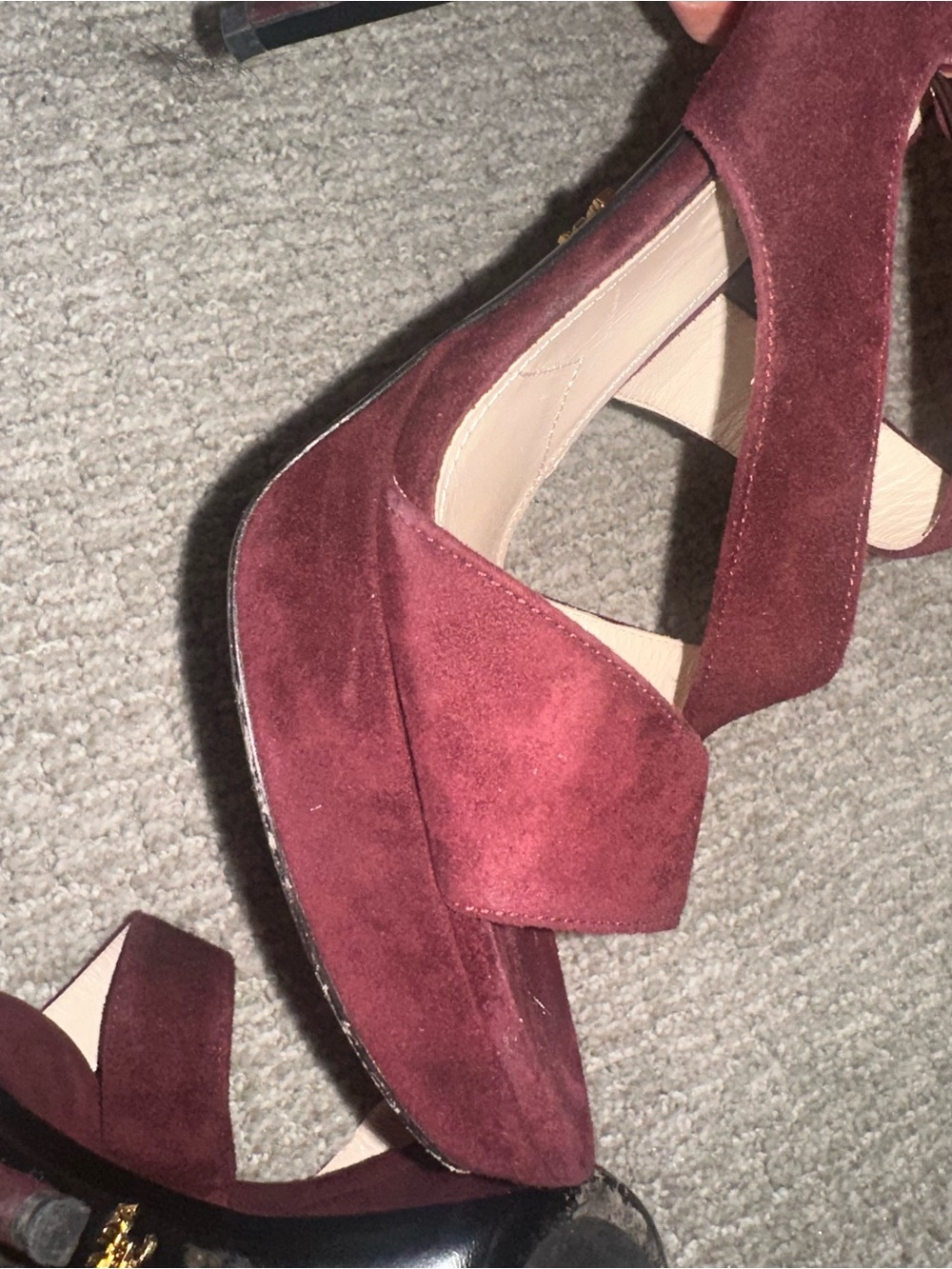 Prada Women's Burgundy Suede Strappy Slingback Heels - Picture 6 of 9